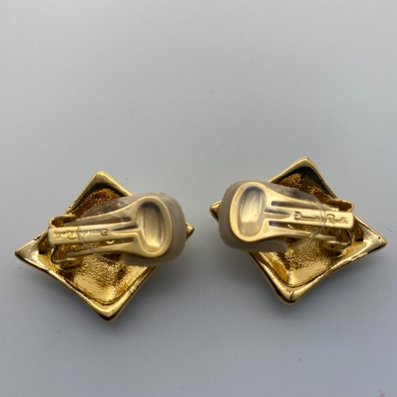 Vintage Oscar de la Renta Signed Gold Tone Rhinestone Clip Earrings - UNWORN - Picture 8 of 12